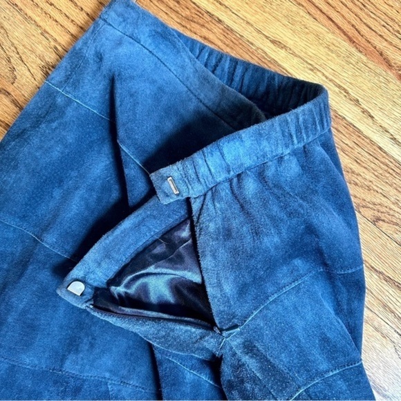 Vintage Terry Lewis Classic Luxuries Blue Leather A-line Maxi Skirt Sz 10p - Picture 8 of 15
